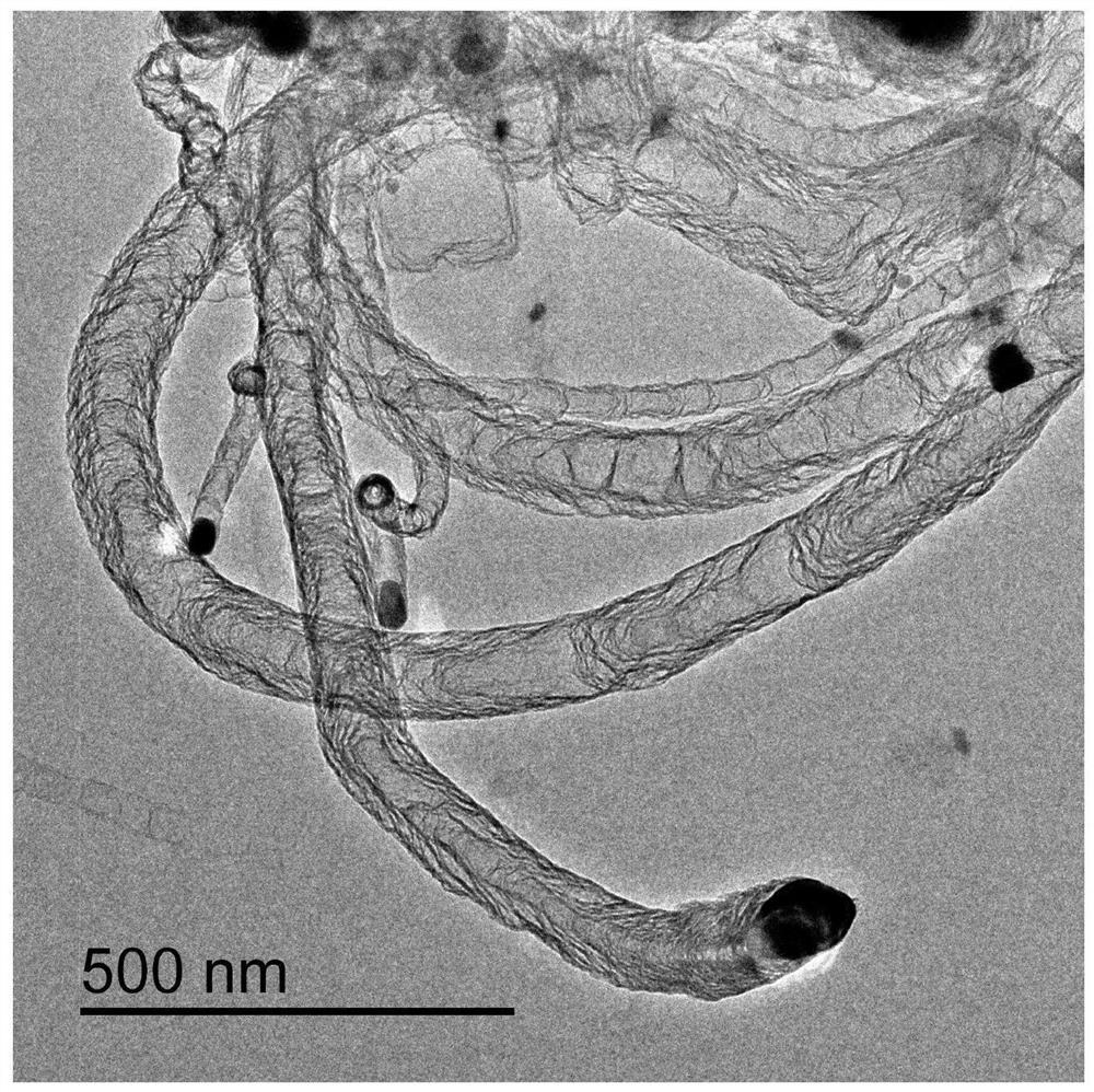 Internal high-defect carbon nanotube composite material with through structure in nickel cobalt catalytic tube and application thereof