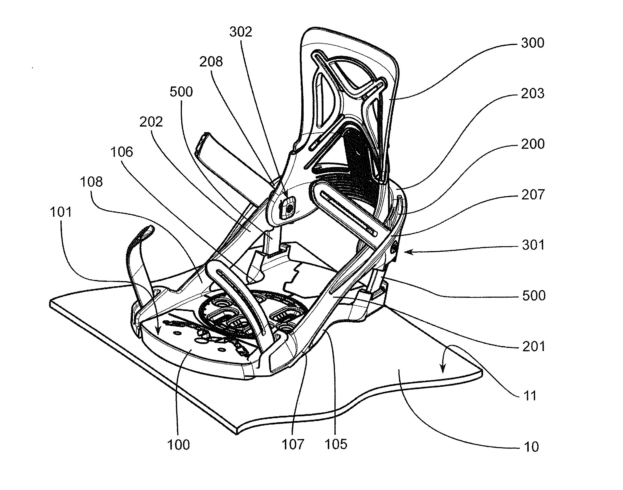 Device for receiving a boot on a gliding apparatus