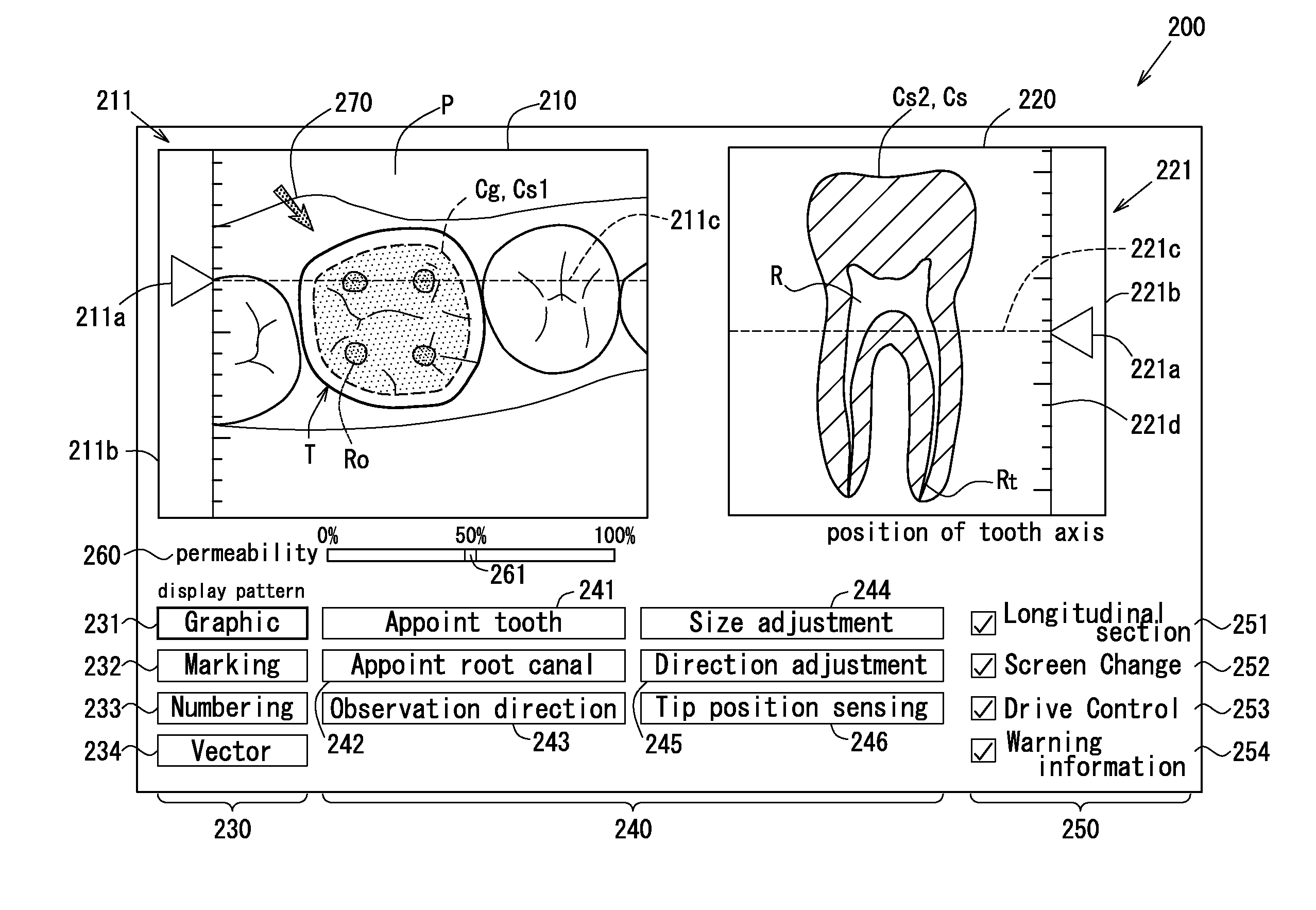 Dental image display device, dental surgical operation device, and dental image display method