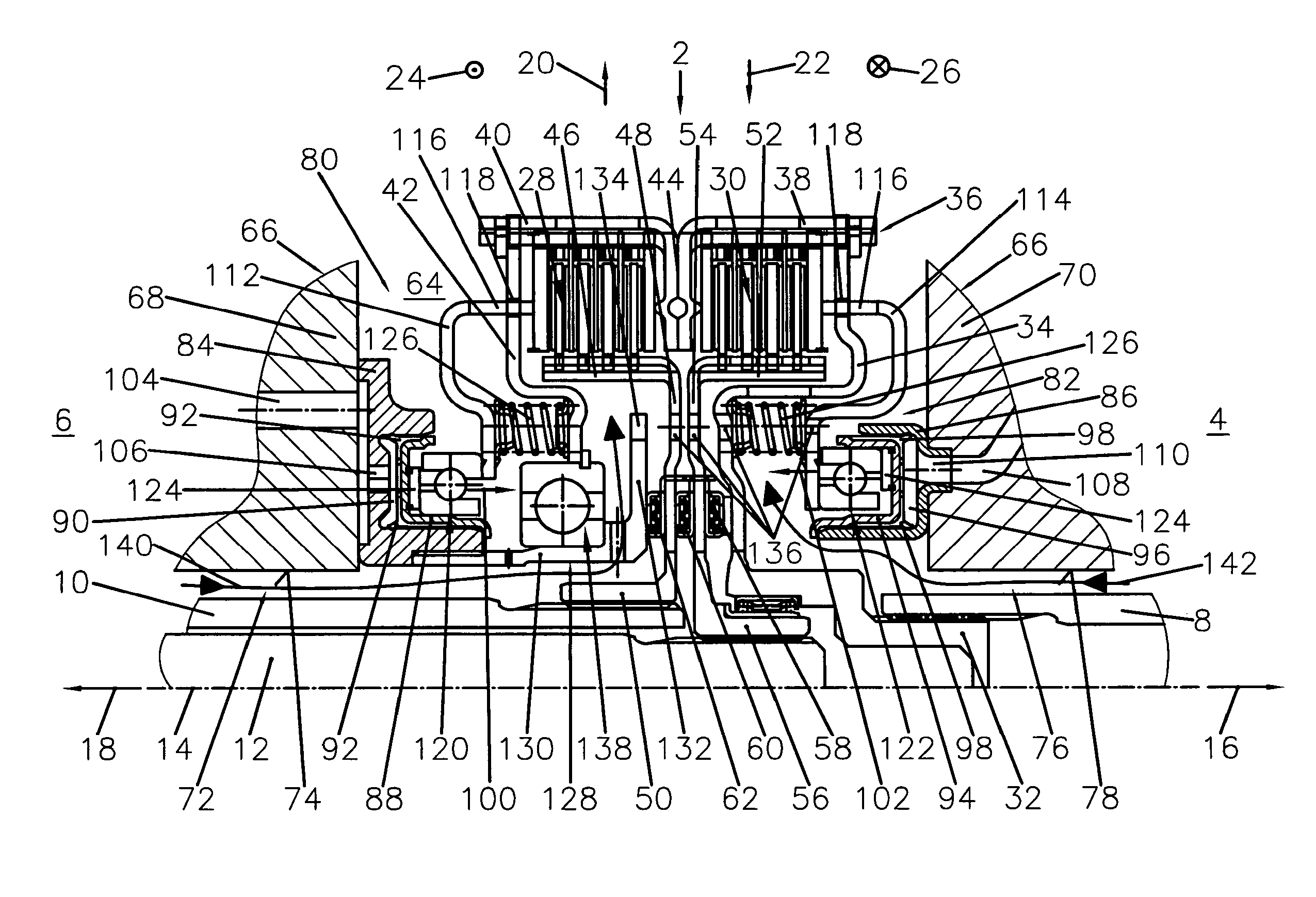 Parallel double clutch device and drivetrain having a parallel double clutch device of said type