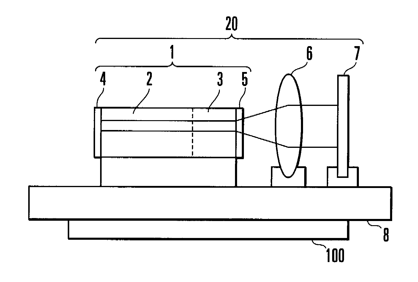 External cavity wavelength tunable laser device and optical output module