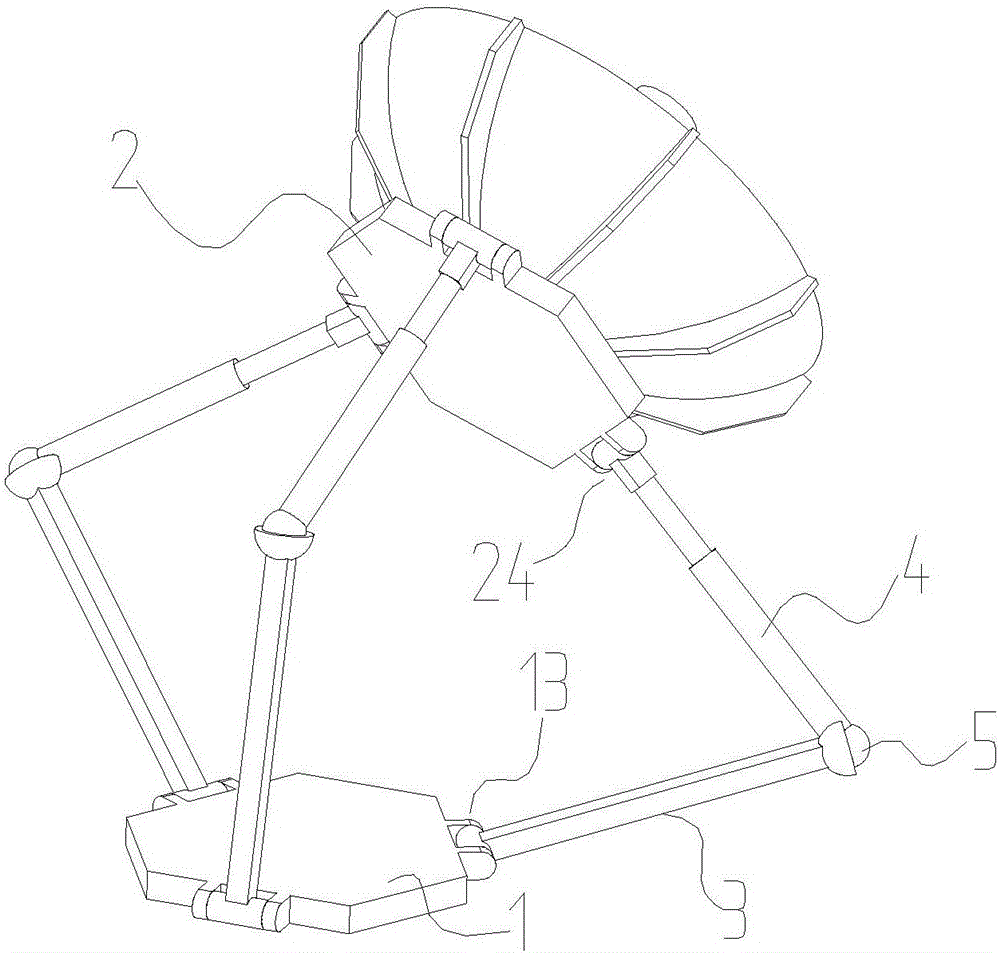 Large working space variable driving parallel antenna seat mechanism