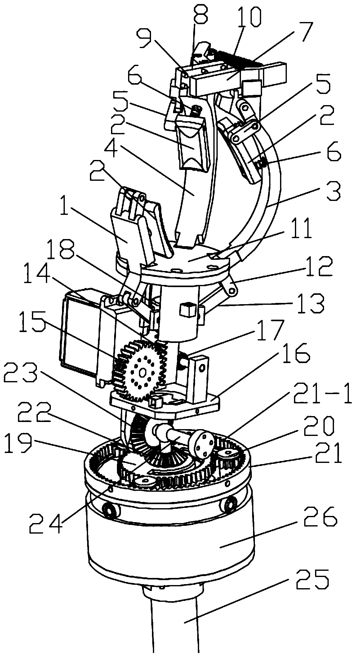 Mechanical arm for picking up bergamot pears