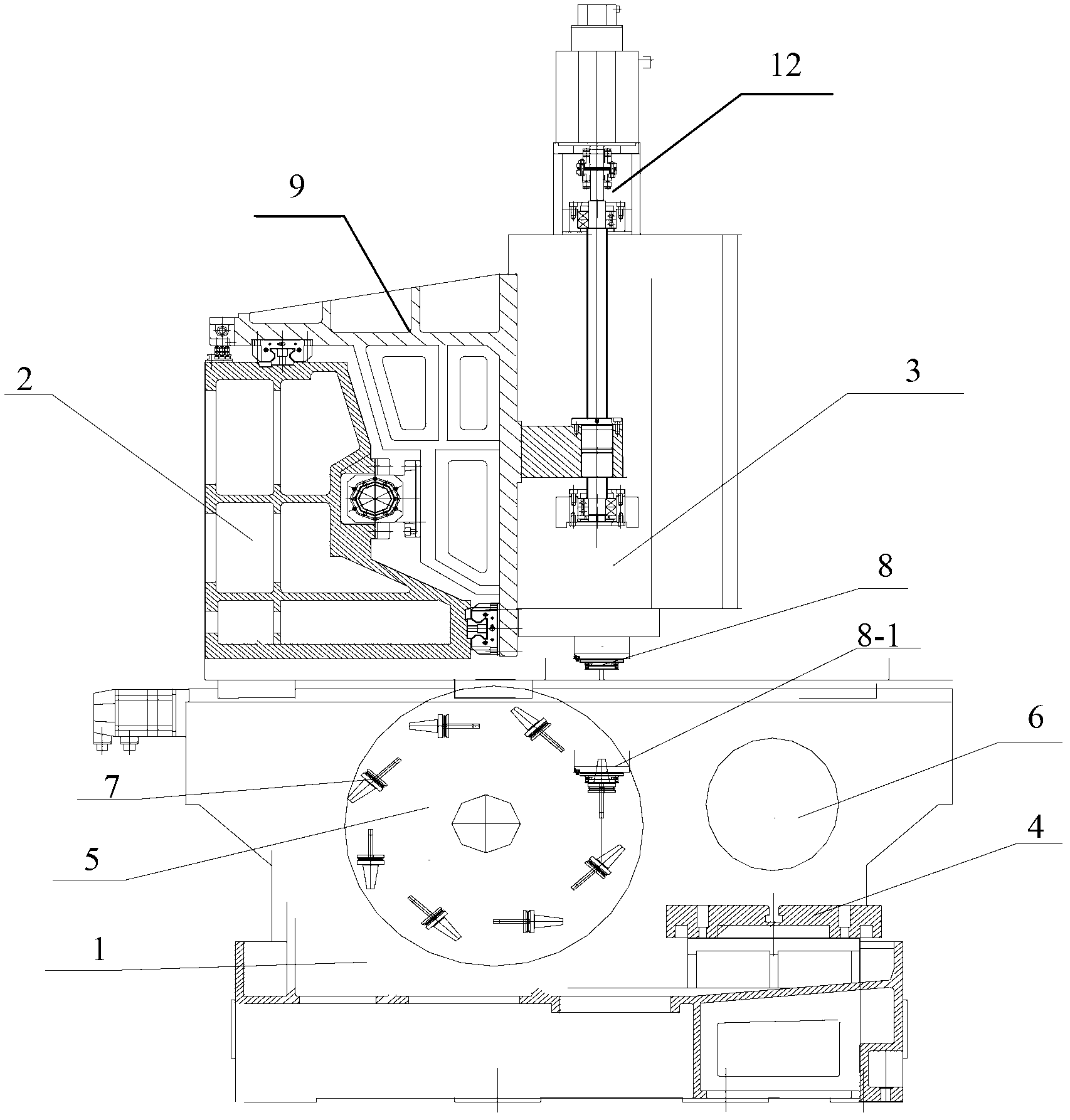 Multi-axis machining center structure