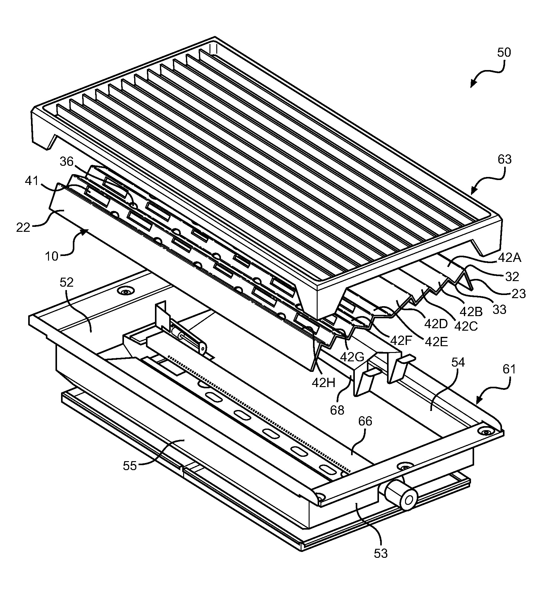 Heat distributing wave tray for a grill