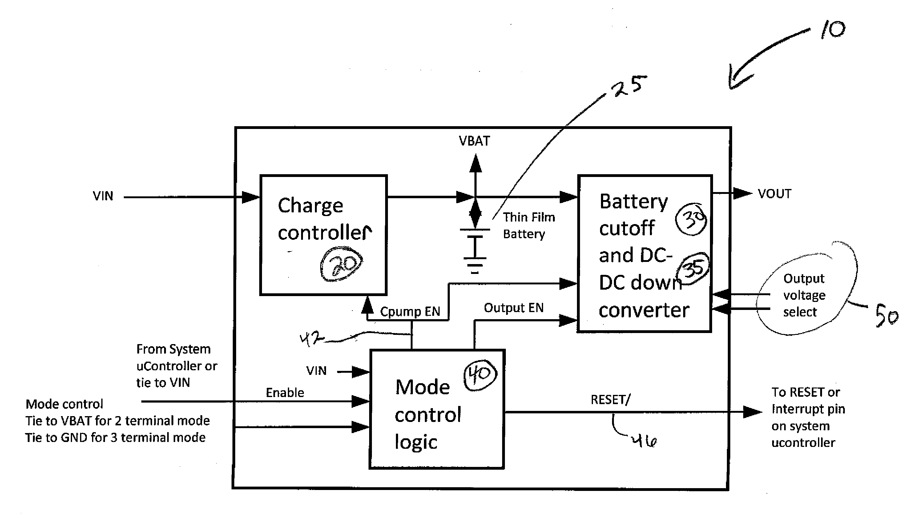 Thin film microbattery charge and output control