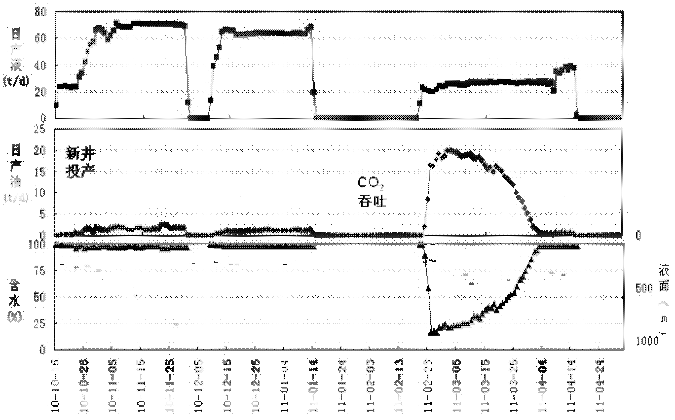 Carbon oxide huff-n-puff, water control and oil increment method for horizontal well