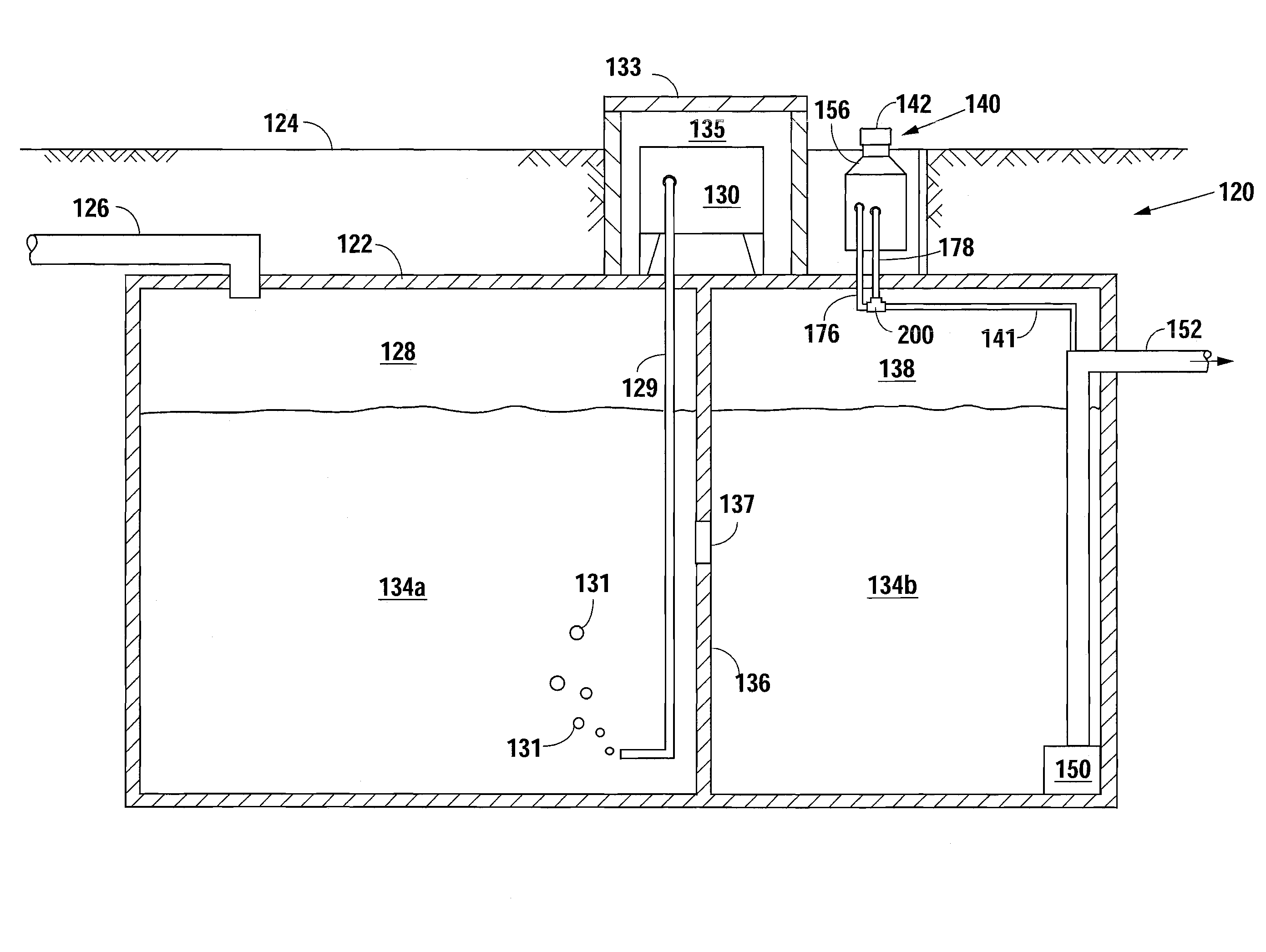 Pressure-Actuated Liquid Disinfectant Dispenser and Method for an Aerobic Treatment System