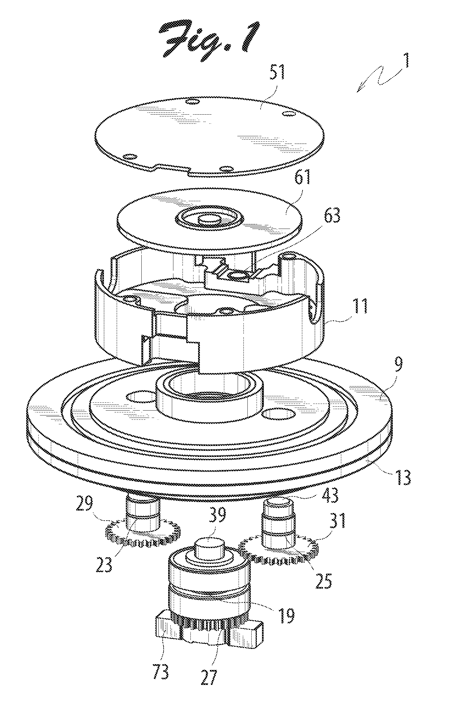 Encoder with gear mechanism and optical encoder device