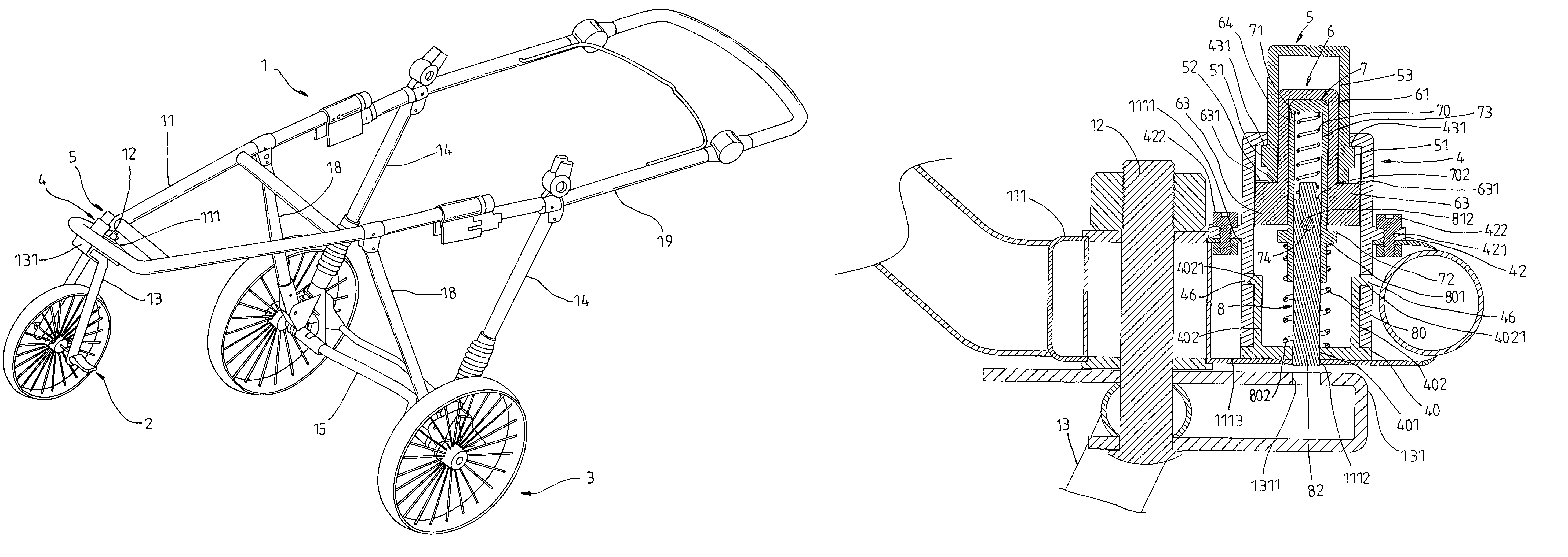 Front fork swivel control structure of a jogging stroller