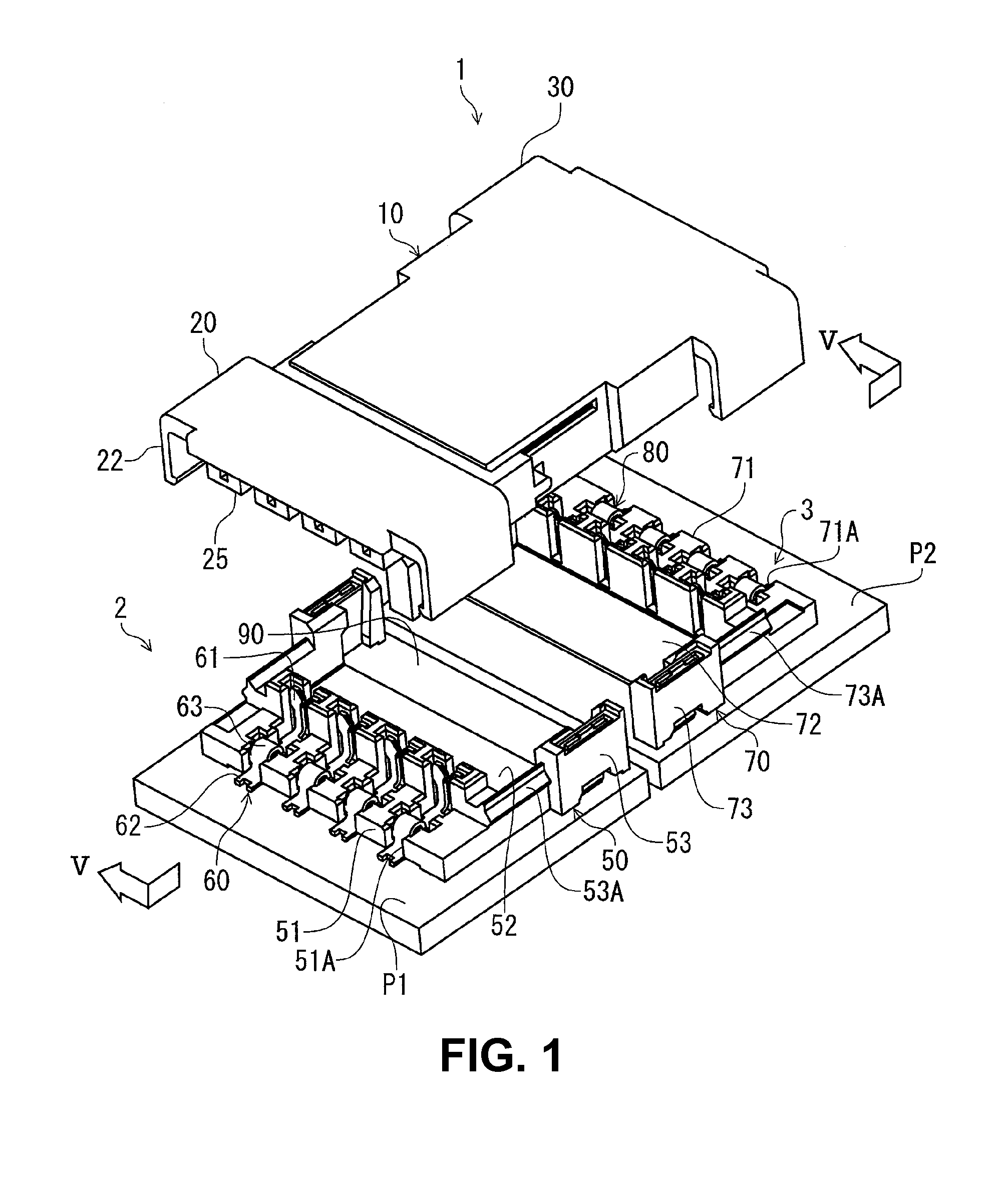 Electrical connector with terminals joining board terminals