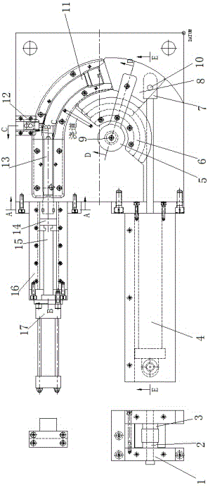 Injection mold of large-angle arc circular pipe