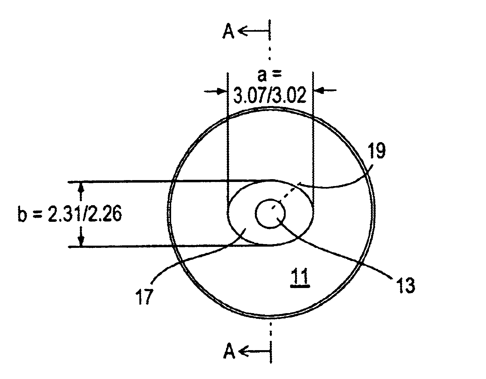 Hermetically sealed electrical feed-through device with a bent isolated pin in a circular glass seal