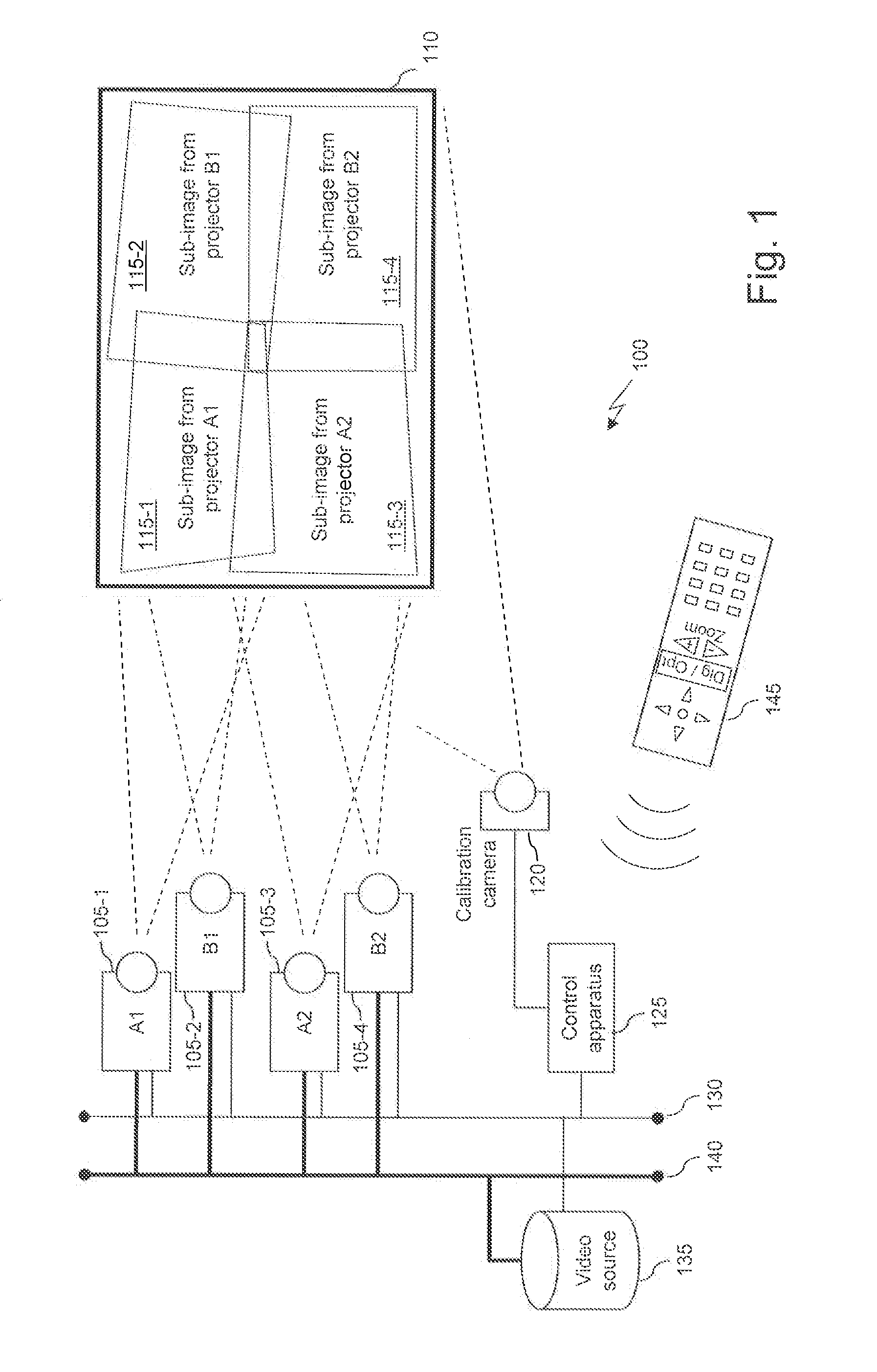 Method and device for controlling a video projector in a video projection system comprising multiple video projectors