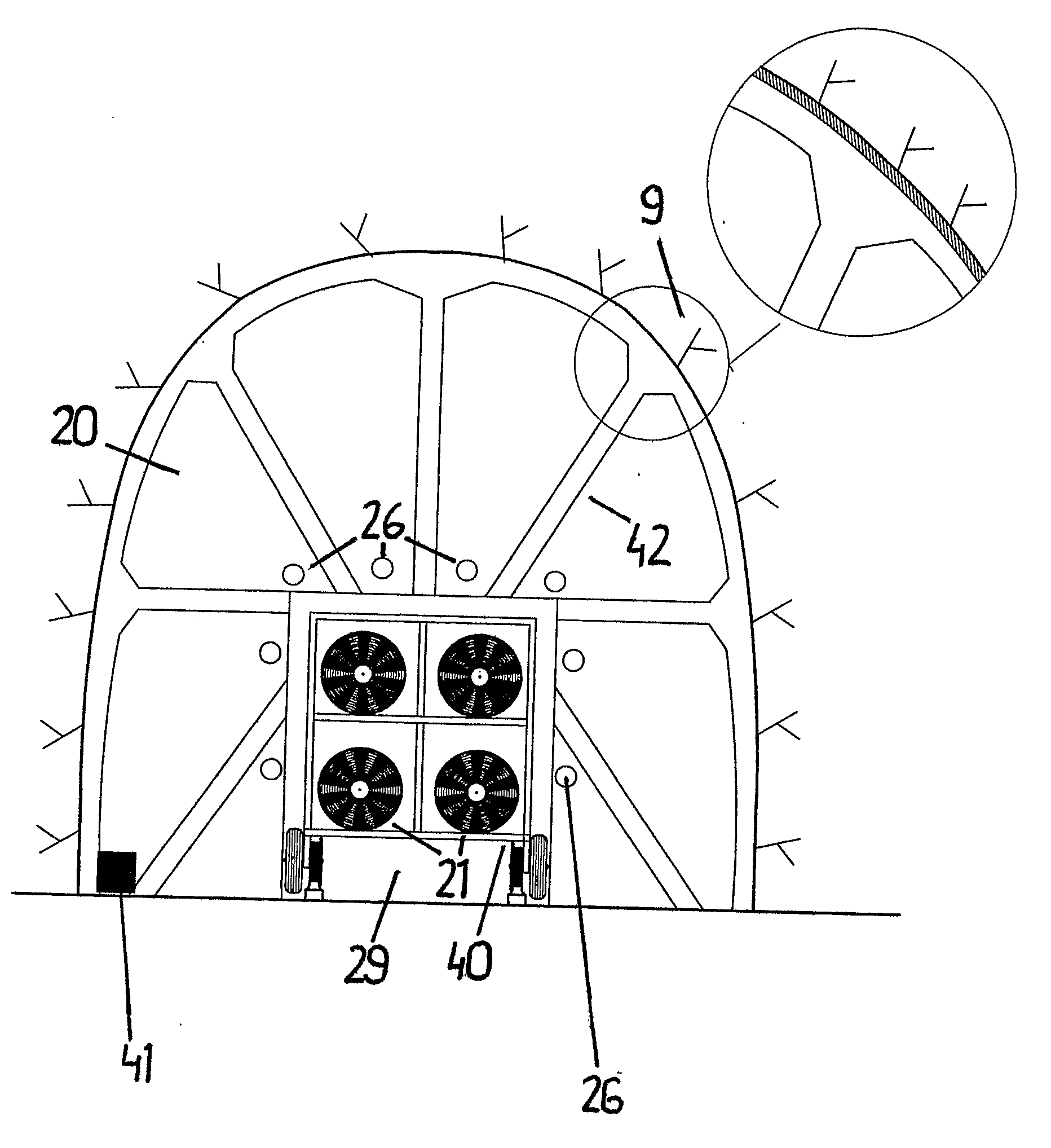 Tunnel cover for a tunnel for controlled ventilation of gas