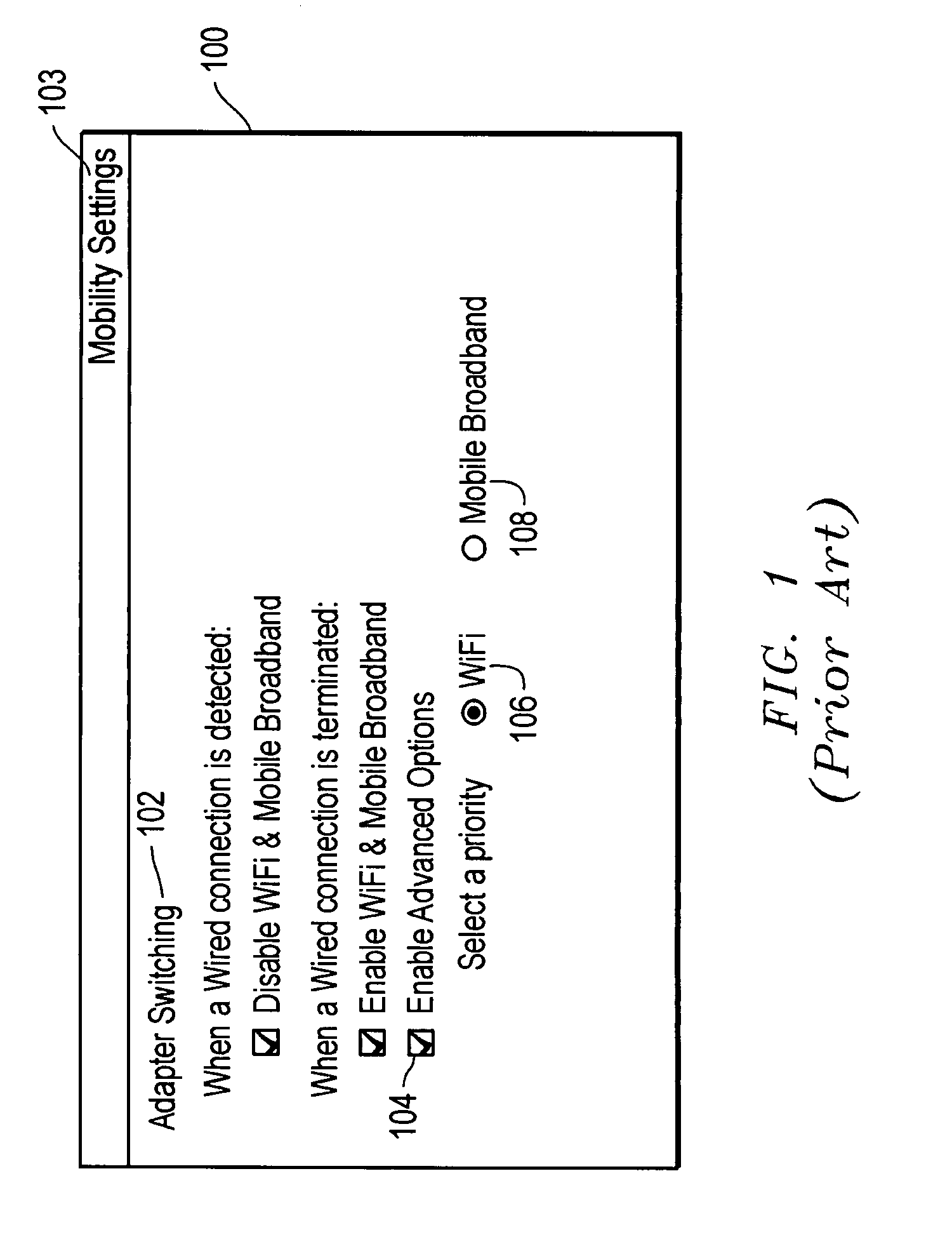 Method for selecting a priority for wireless technologies via graphical representation