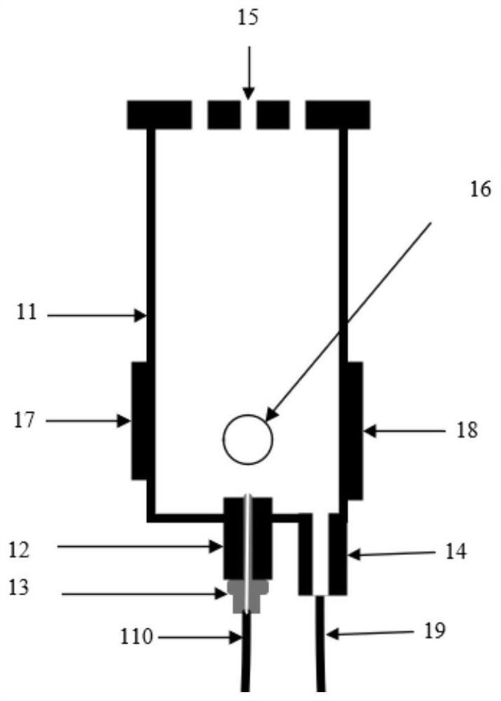 Detection device for enhancing gas detection rate based on gas-liquid reaction cavity