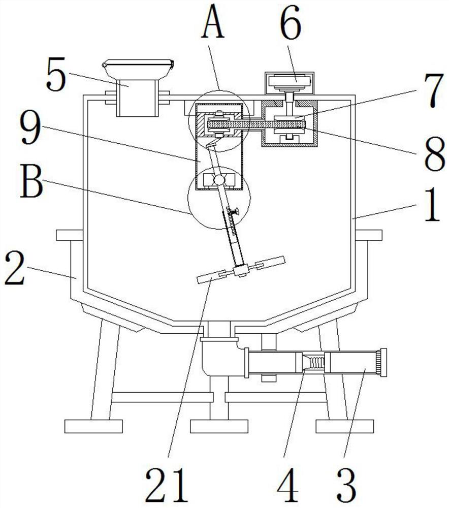 A stirring device for plastic wood raw material processing