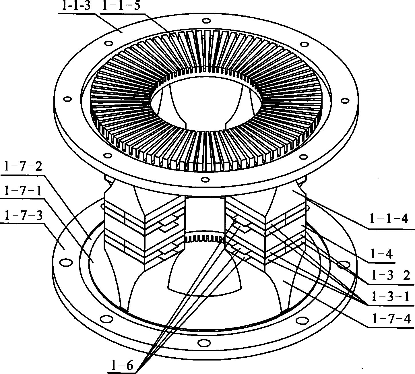 Bending layer energy converter round disk stator and ultrasonic electromotor using this stator