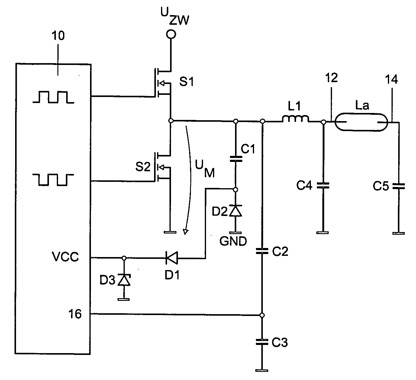 Electronic ballast for a lamp