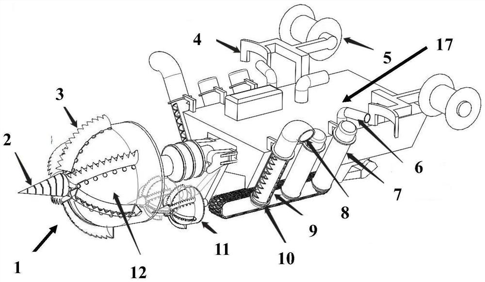 Multi-head excavator with main excavation head and auxiliary excavation heads