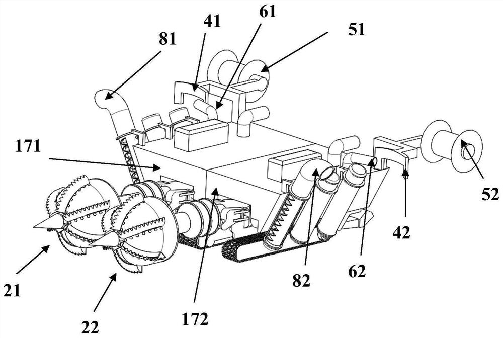 Multi-head excavator with main excavation head and auxiliary excavation heads