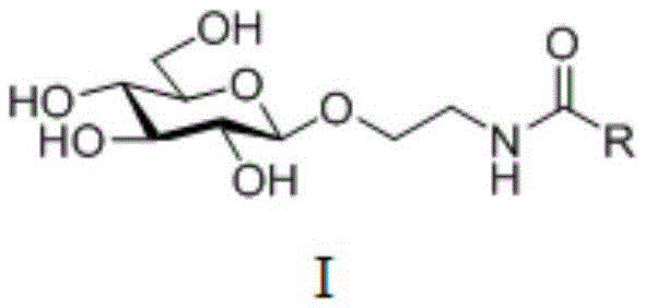 Amide ethyoxyl-beta-D-glucoside compound and preparation method and application thereof