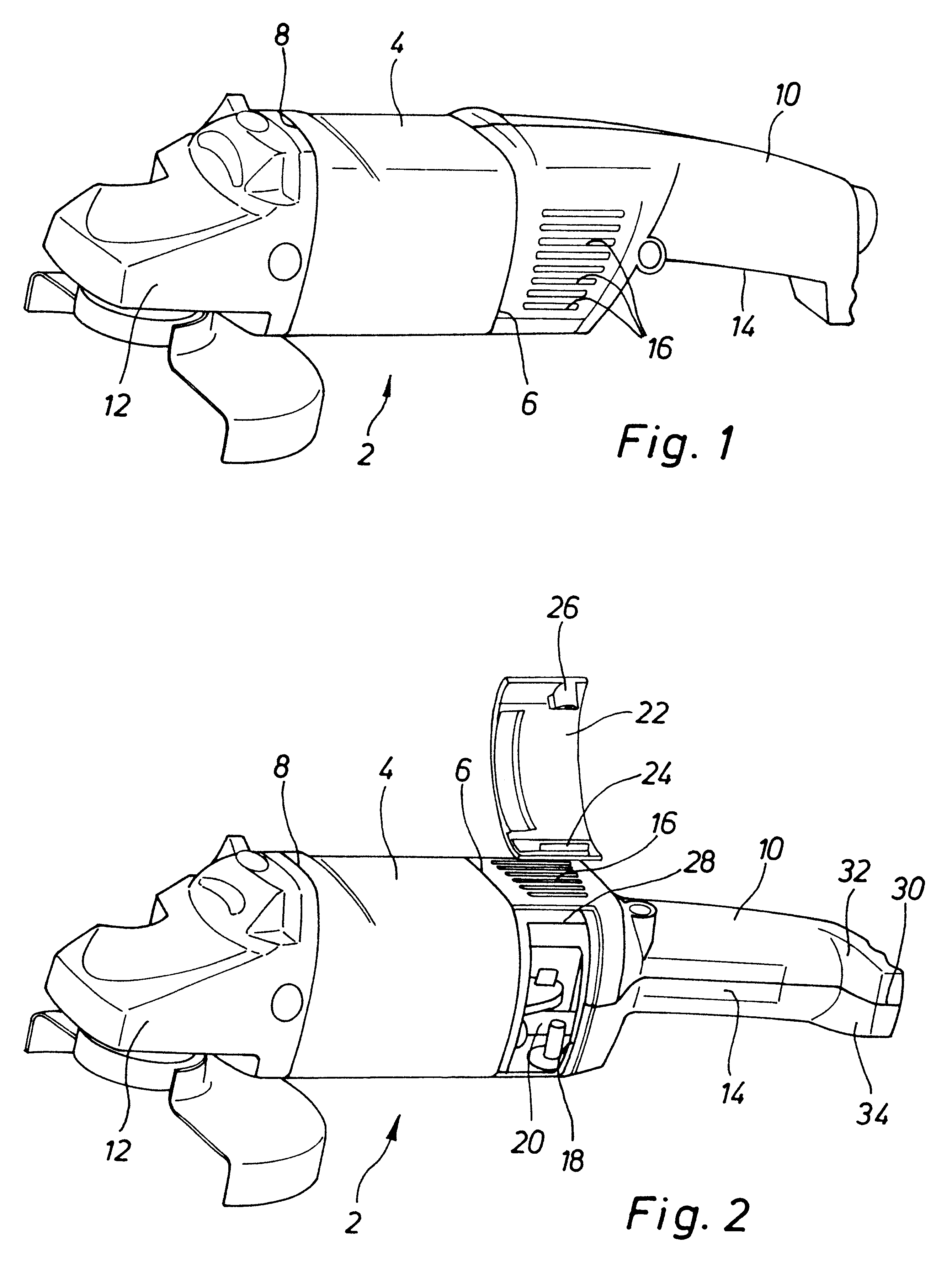 Electrical hand tool, in particular angle sander with rotatable maintenance opening