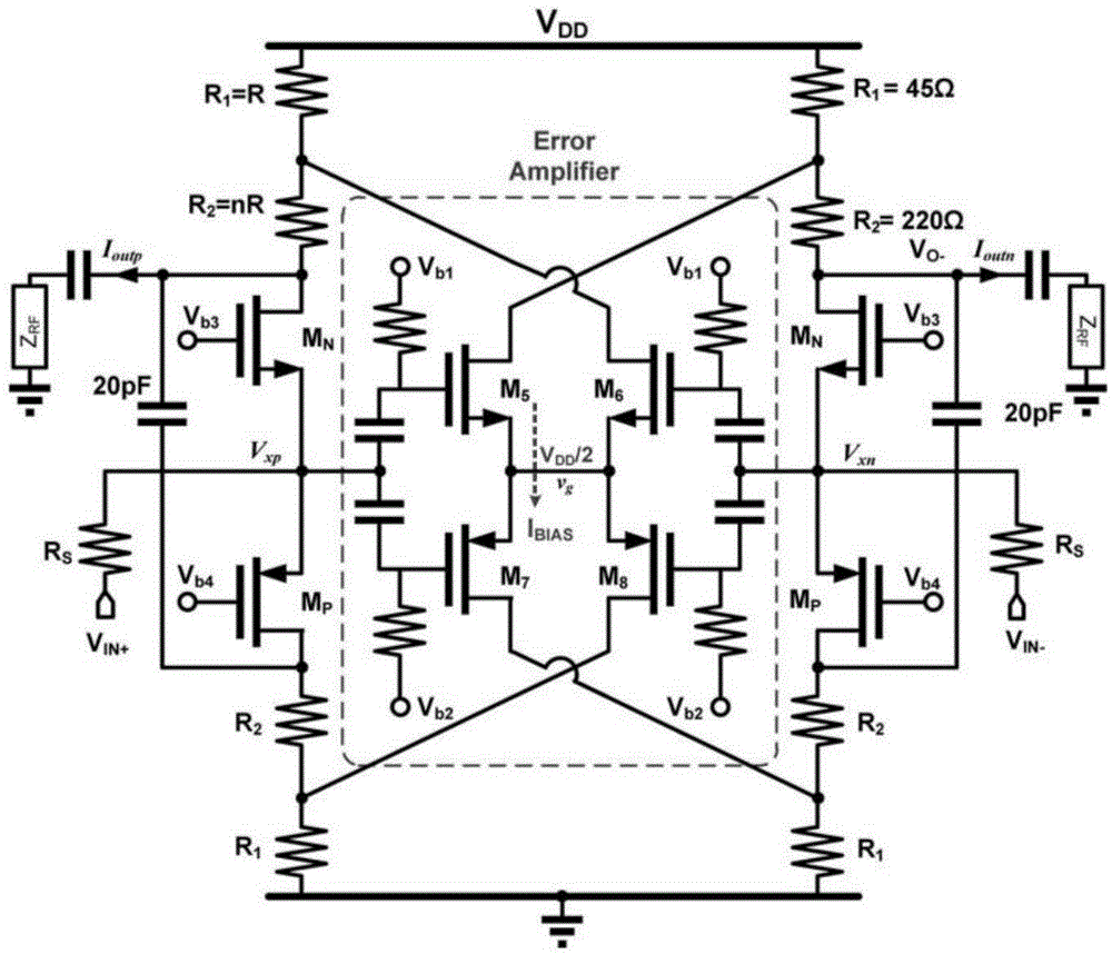 Resistance-feedback noise-cancelling broadband low-nose transconductance amplifier