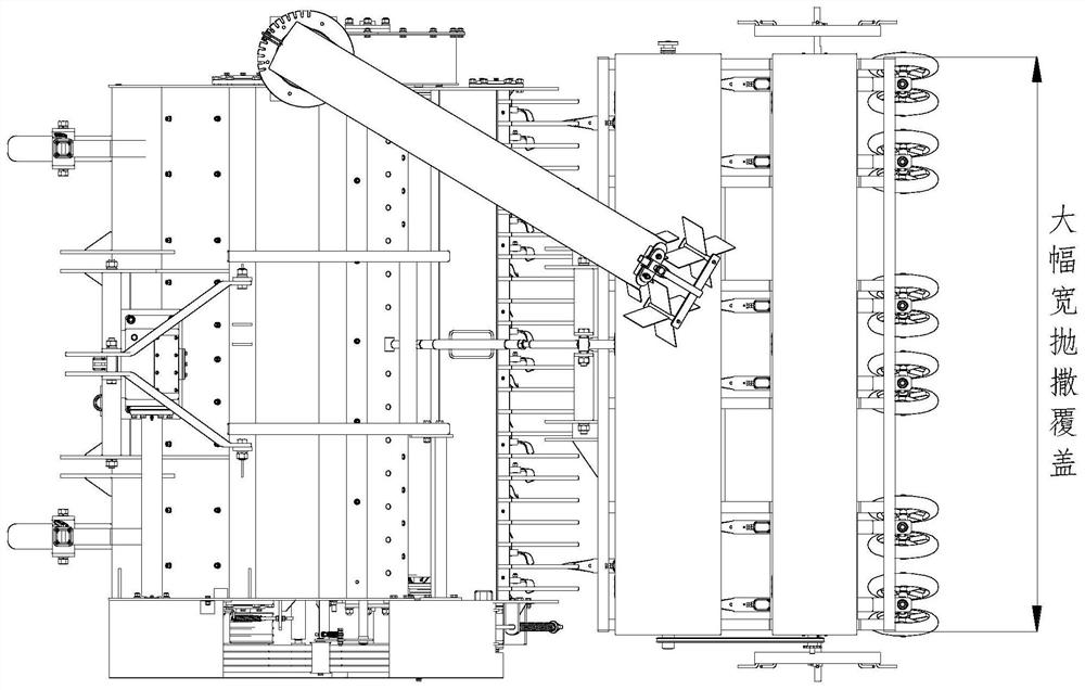 Shunting, guiding and uniform scattering device for realizing large-breadth-coverage returning of straw