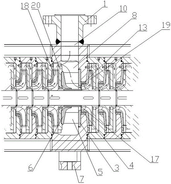 Middle discharge section of multi-outlet horizontal single-suction segmental multi-stage centrifugal pump