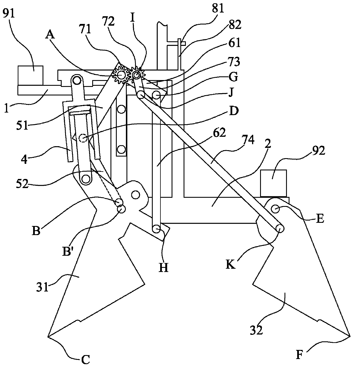 A horizontal grabbing device with a straight line grabbing track