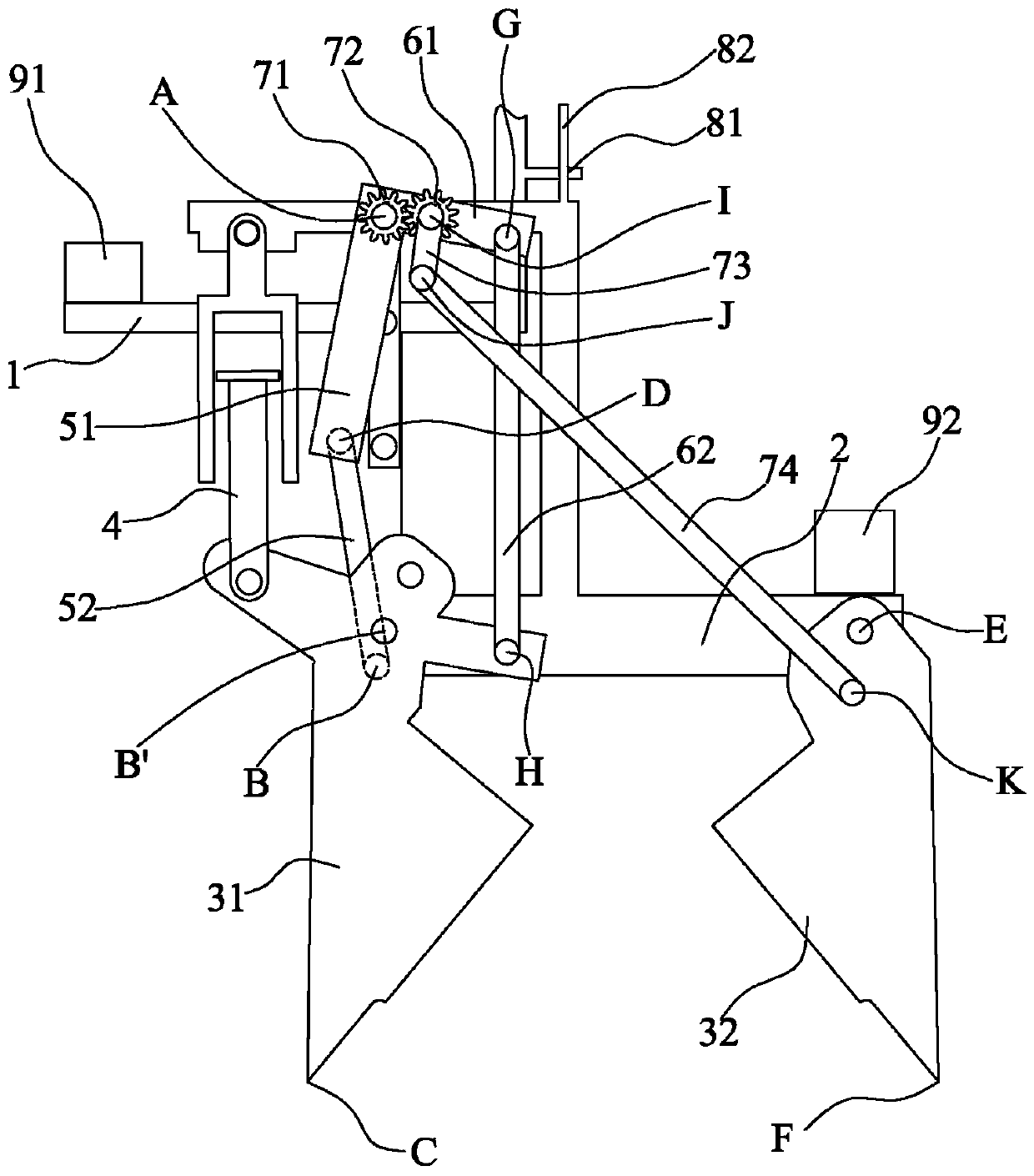 A horizontal grabbing device with a straight line grabbing track