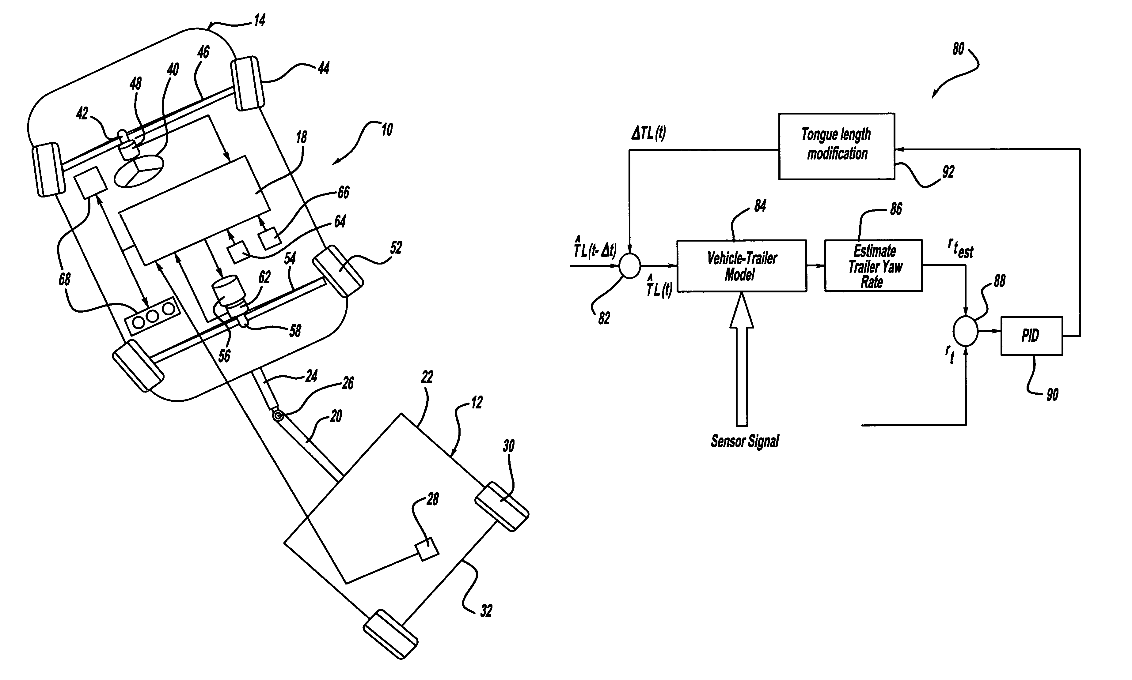 Trailer tongue length estimation using a trailer yaw rate sensor