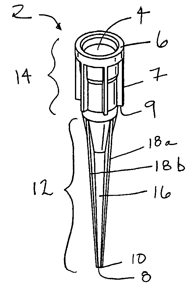 Liquid sampling utilizing ribbed pipette tip for barrier penetration