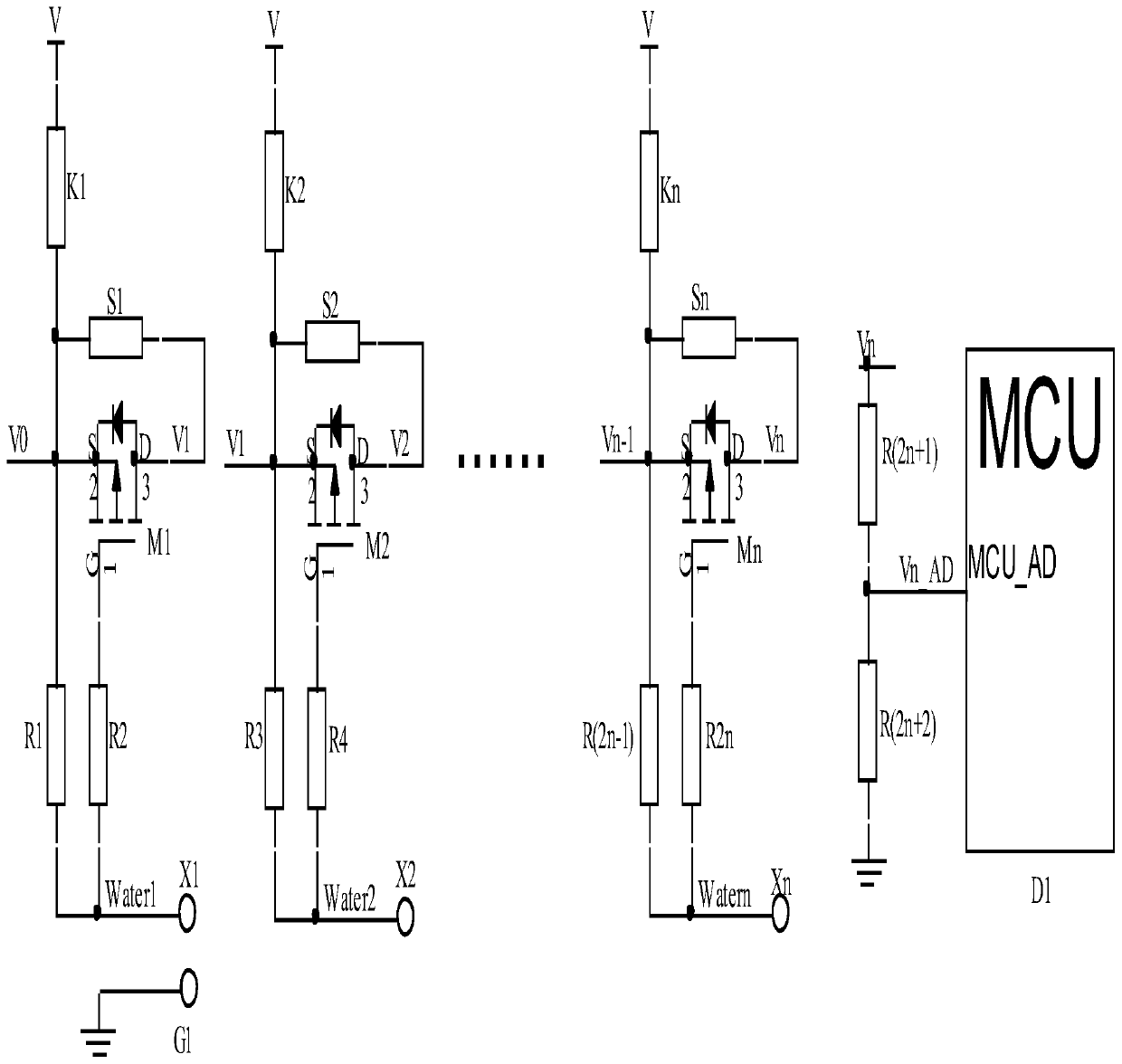 Three-wire series connection type electronic water gauge circuit