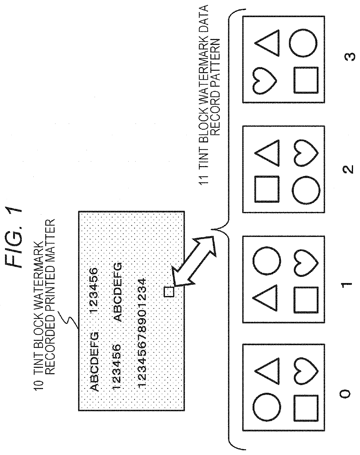 Watermark recording device, watermark detection device, watermark recorded printed matter, and method and program