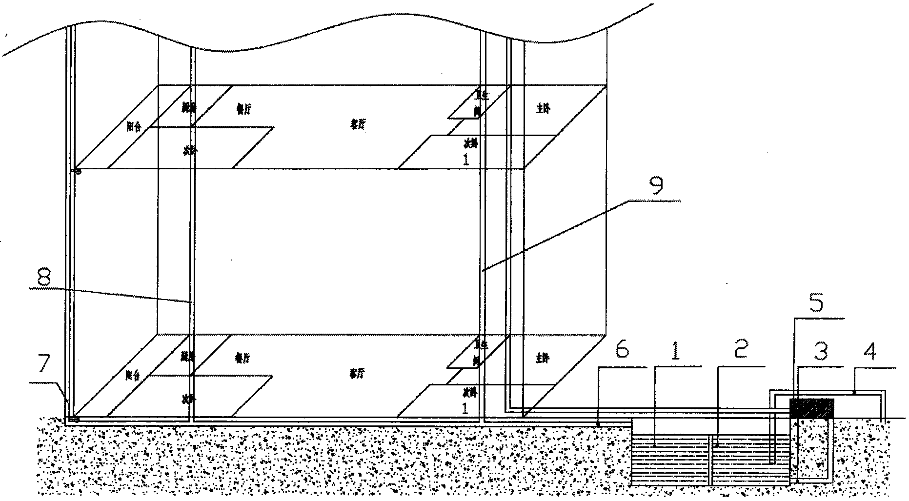 Device for recycling rainwater and domestic water in whole building