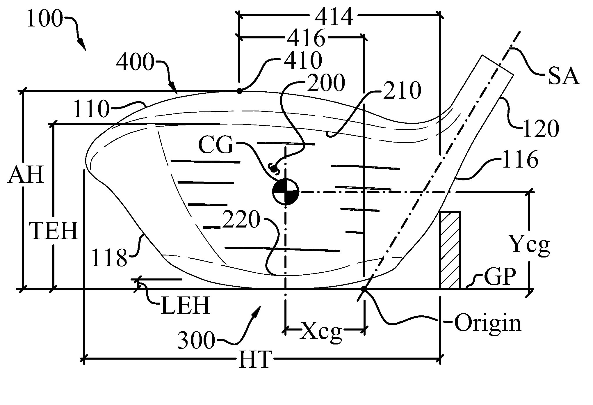 High volume aerodynamic golf club head having a post apex attachment promoting region