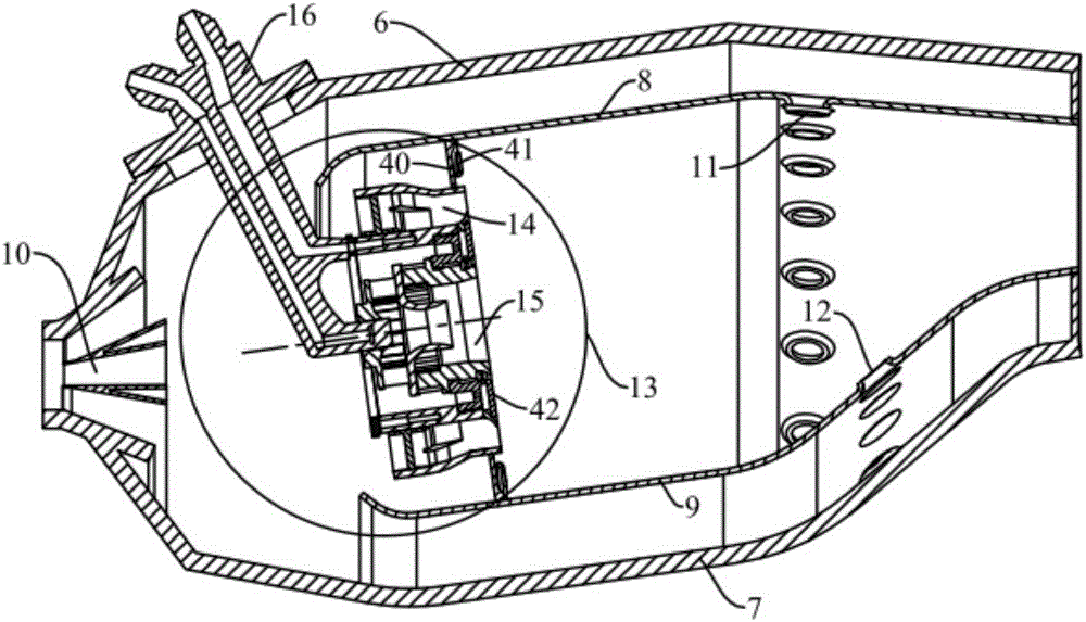 Low-pollution combustion chamber adopting forced diversion at primary combustion stage outlet