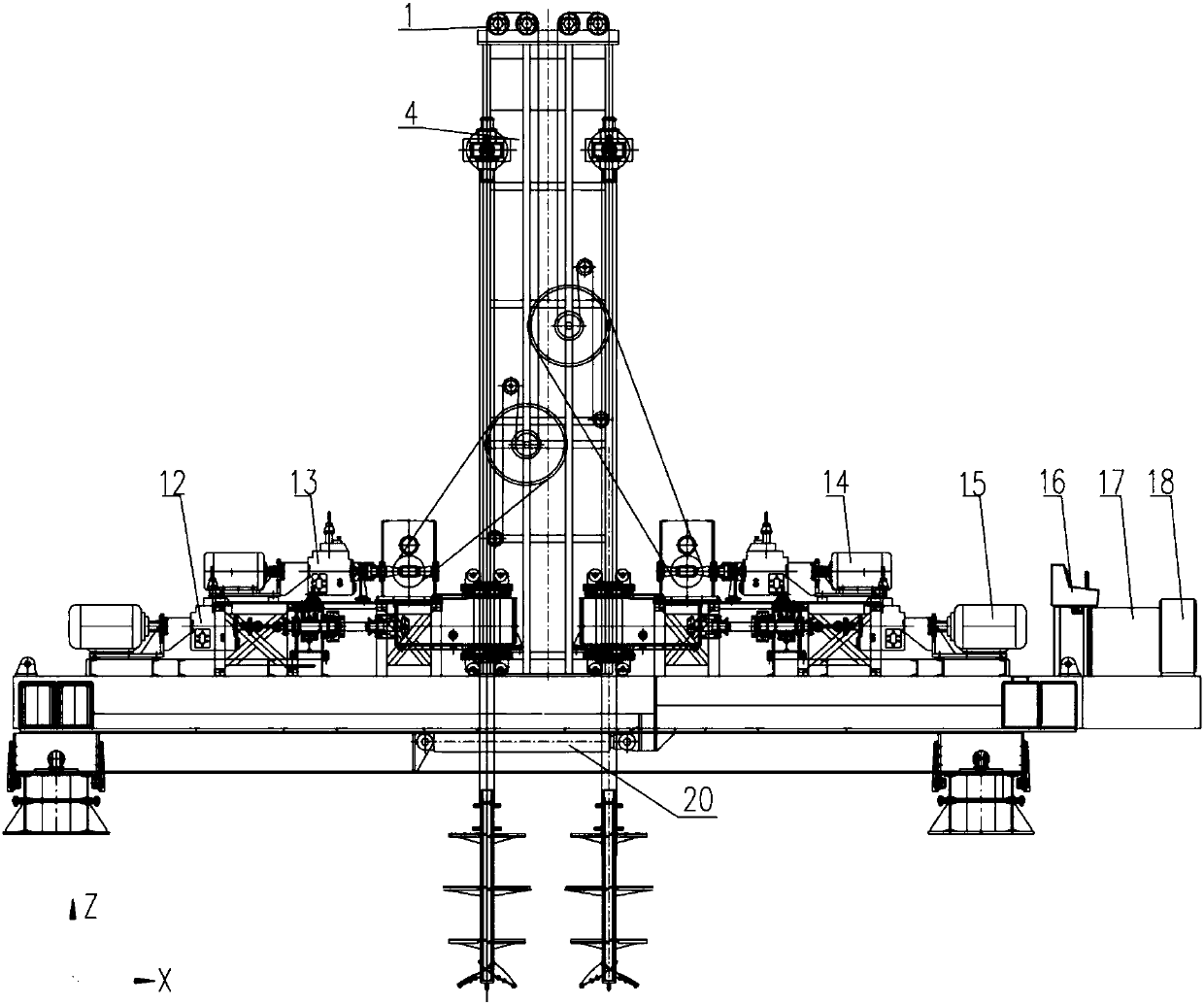 A double-row multi-axle pile machine