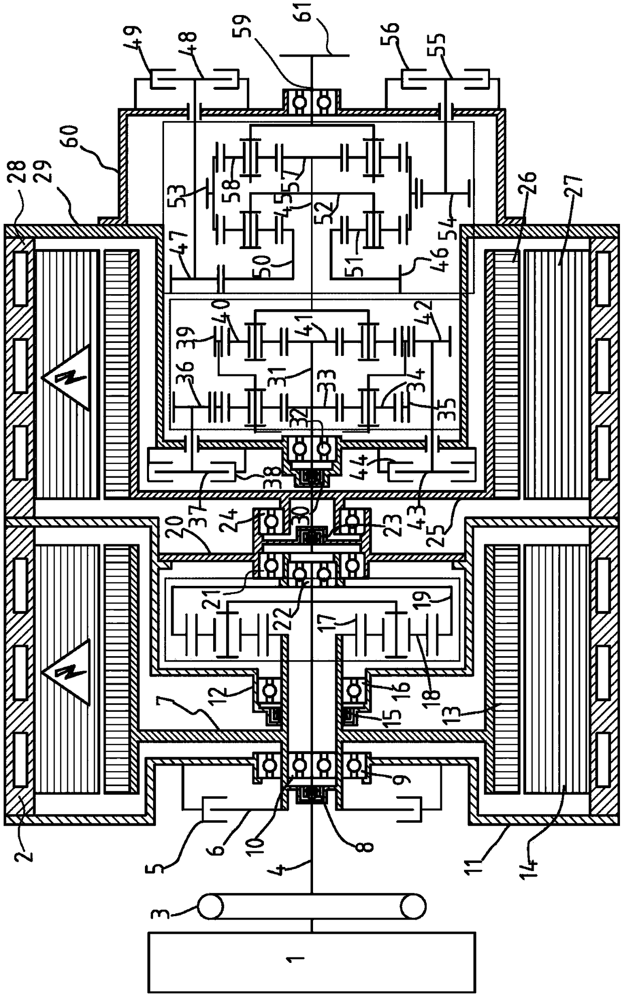 Dual-motor hybrid system with built-in clutch-transmission