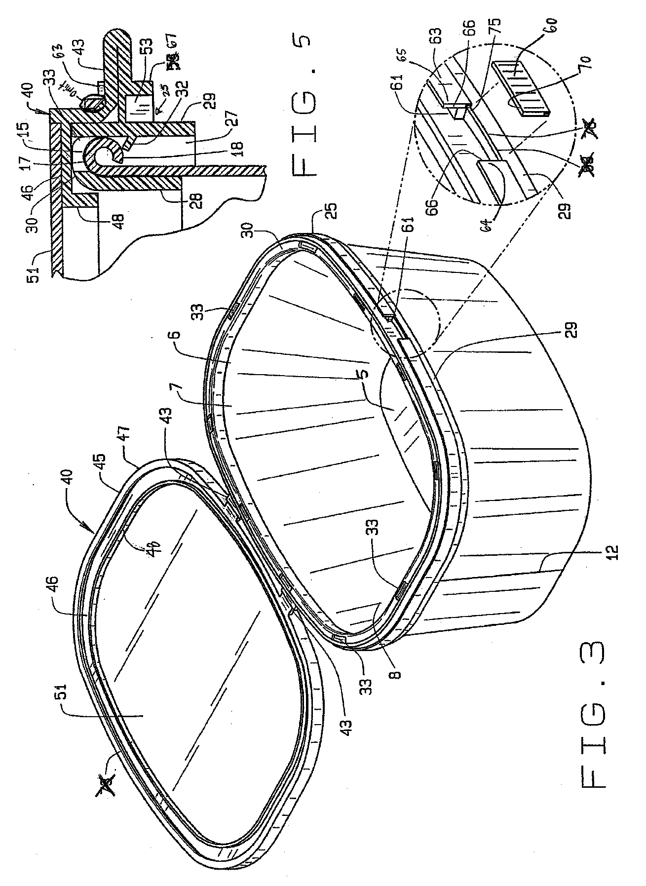 Hinged lid for a food container with plastic lower ring