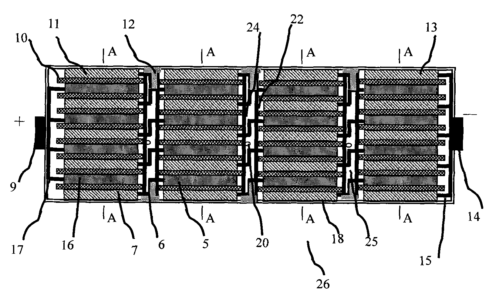 Contra-positioned bipolar battery