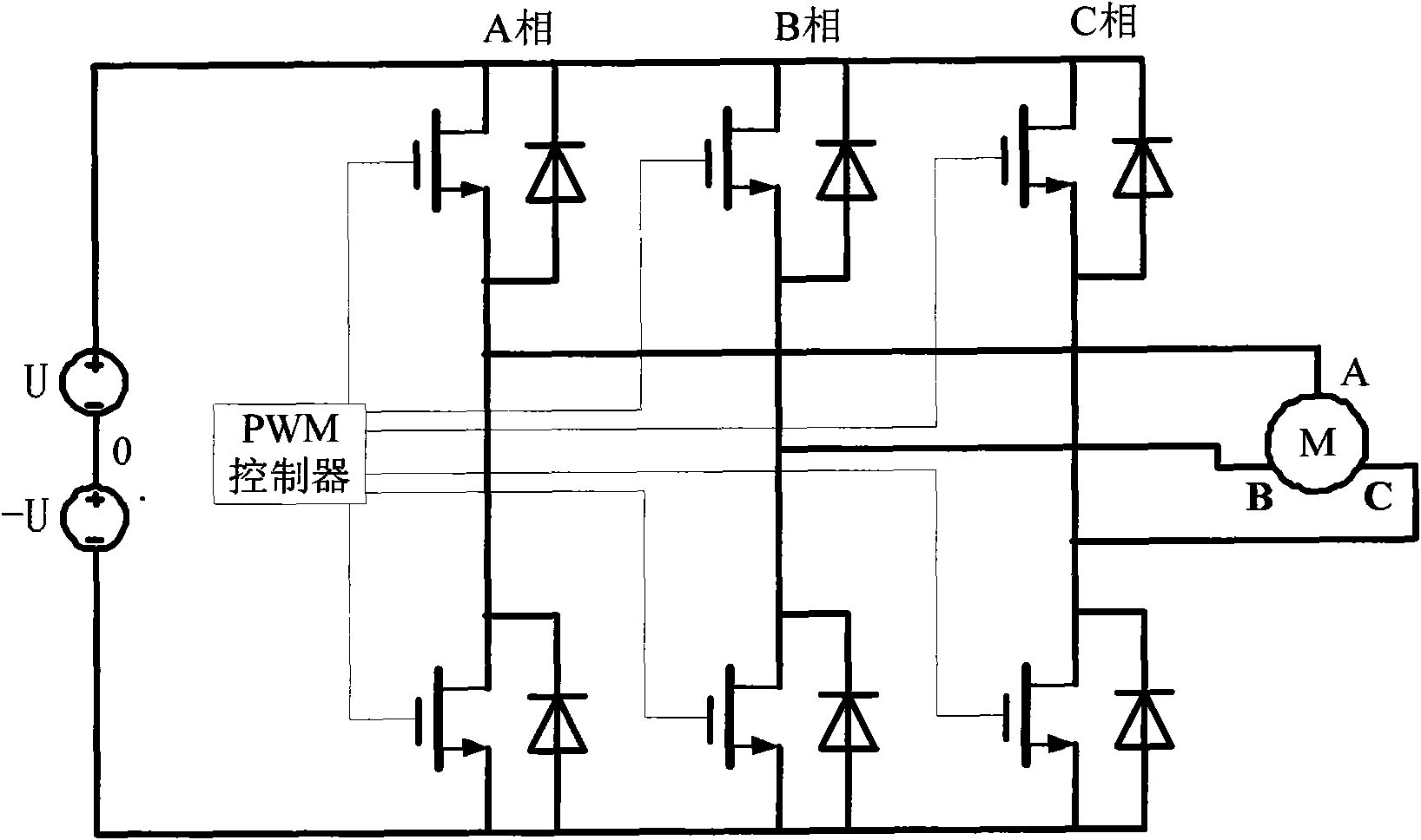 Method for determining duty ratio of universal pulse width controlled by three-phase AD motor PWM