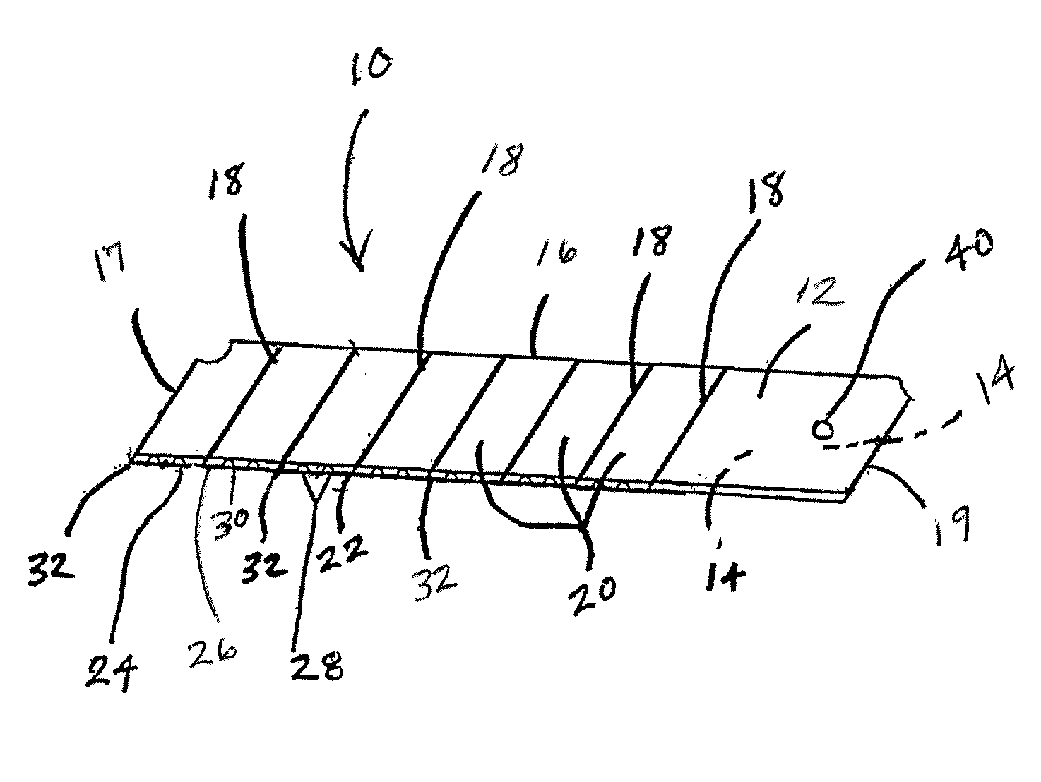 Serrated snap-off utility knife blade