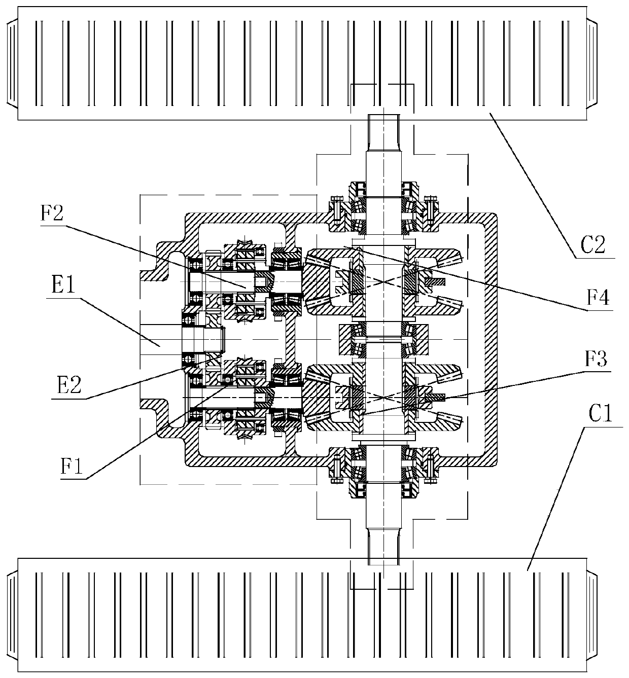 Two-track drive tractor proportional steering device