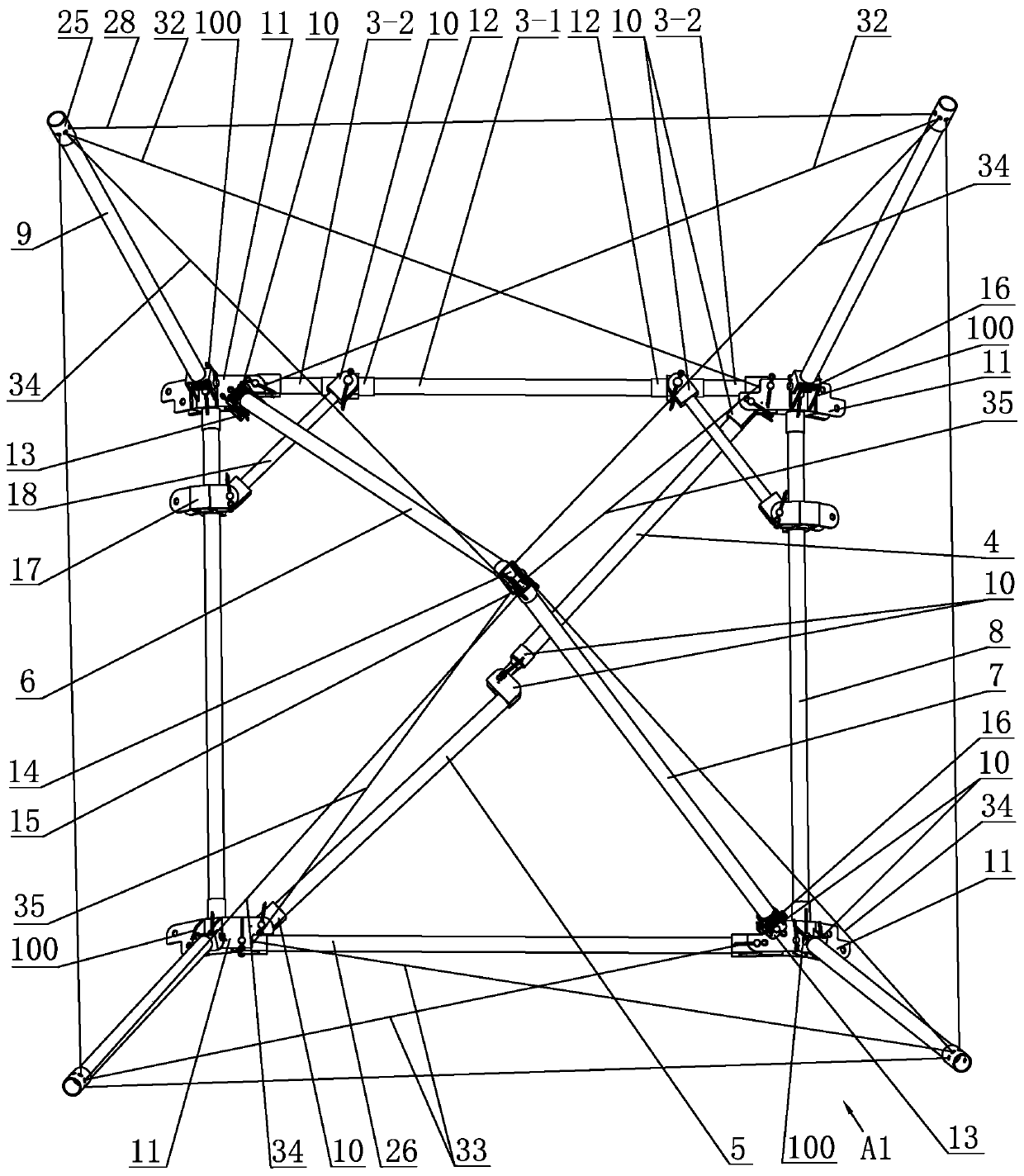 A cable-rod tensioning ring-shaped deployable antenna mechanism