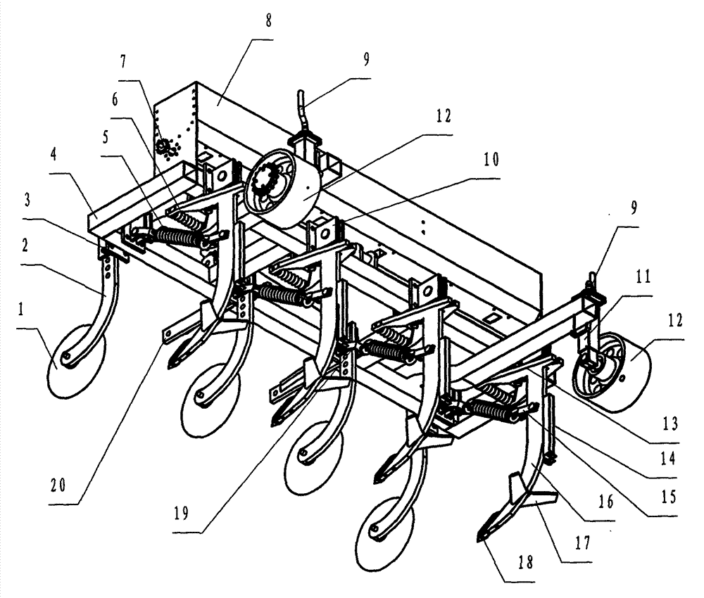 Deep scarification intertillage weeding and fertilization integrated machine