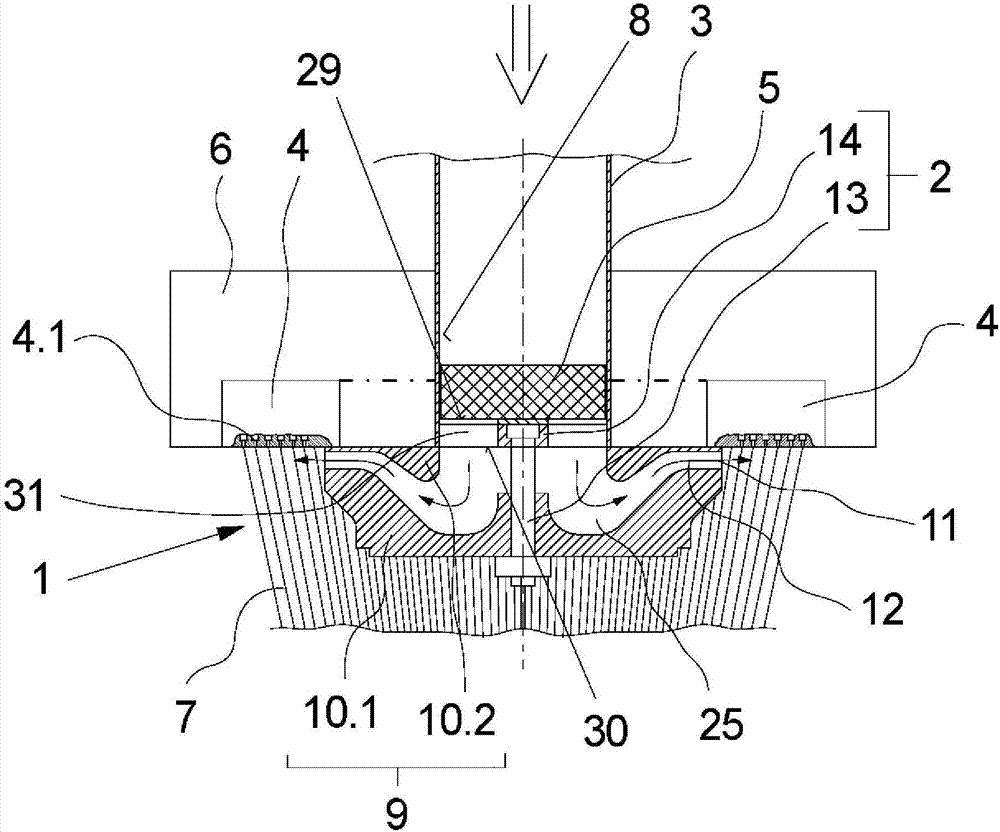 Apparatus for cooling an annular extruded filament bundle